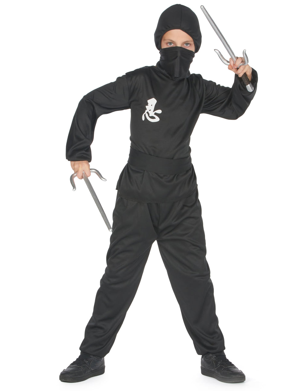 Déguisement ninja commando pour garçon noir avec idéogramme blanc