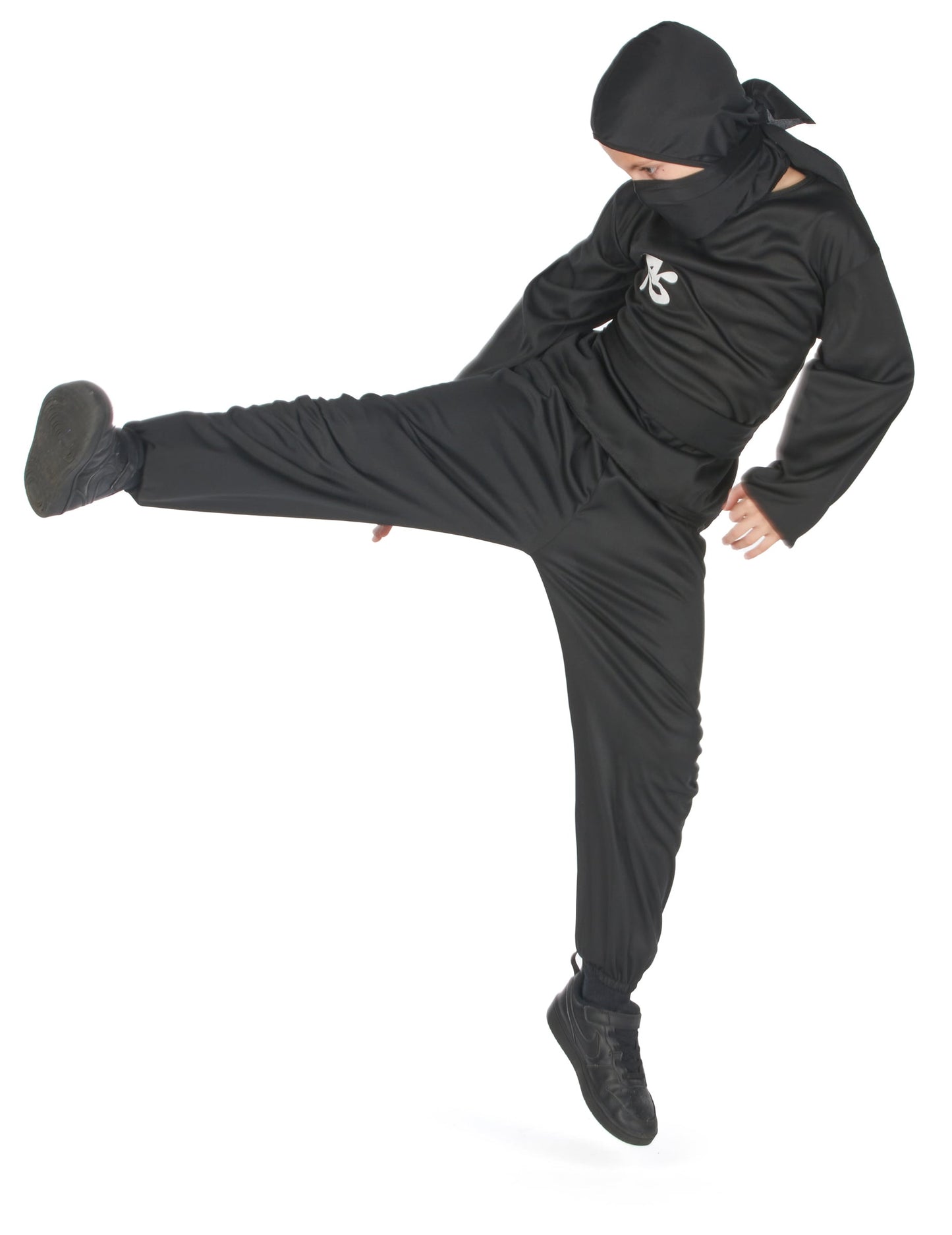 Vue de profil en action du déguisement ninja commando
