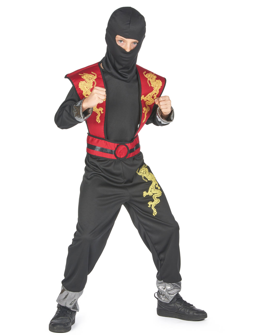 Vue d'ensemble du déguisement ninja dragon jaune pour garçon