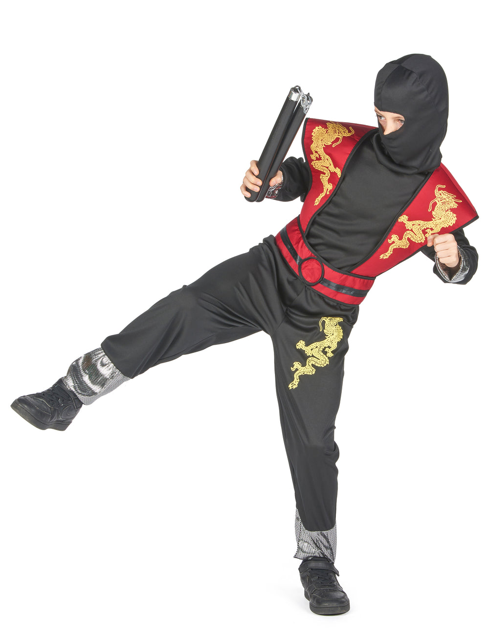 Coup de pied de combat du déguisement ninja dragon jaune pour garçon