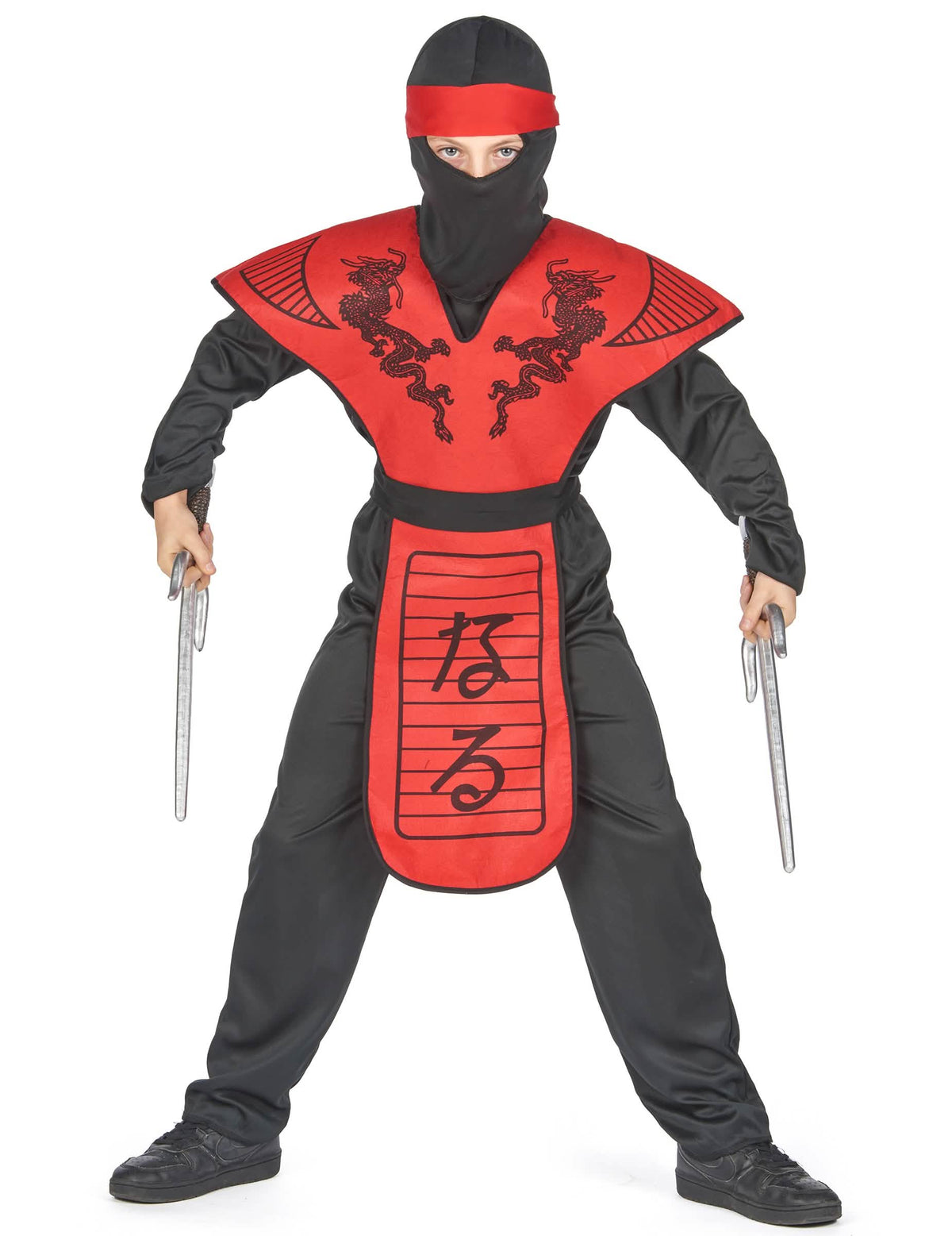 Vista frontal do fato de disfarce ninja dragão vermelho para menino