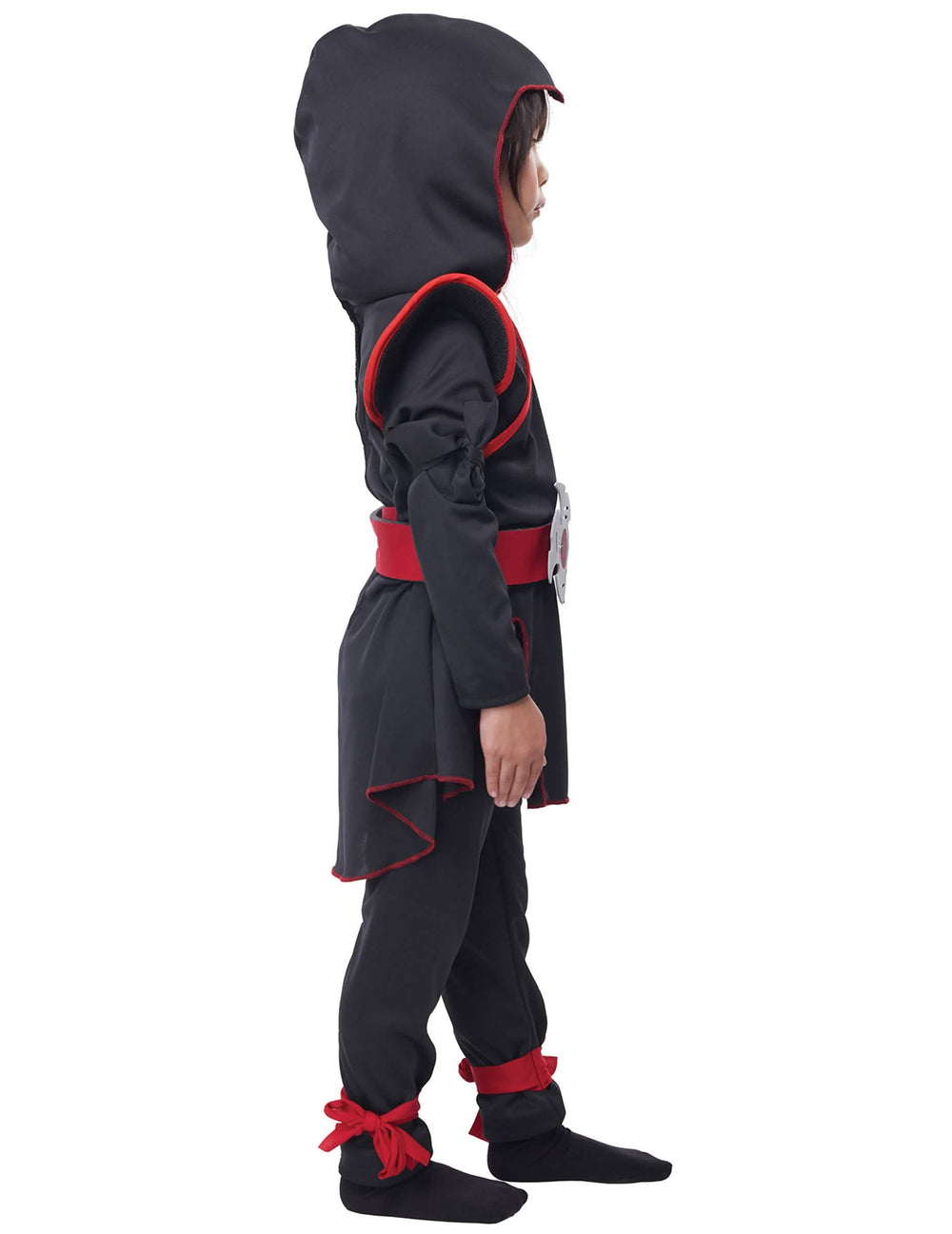 Vista de perfil do fato de ninja luxo para menina