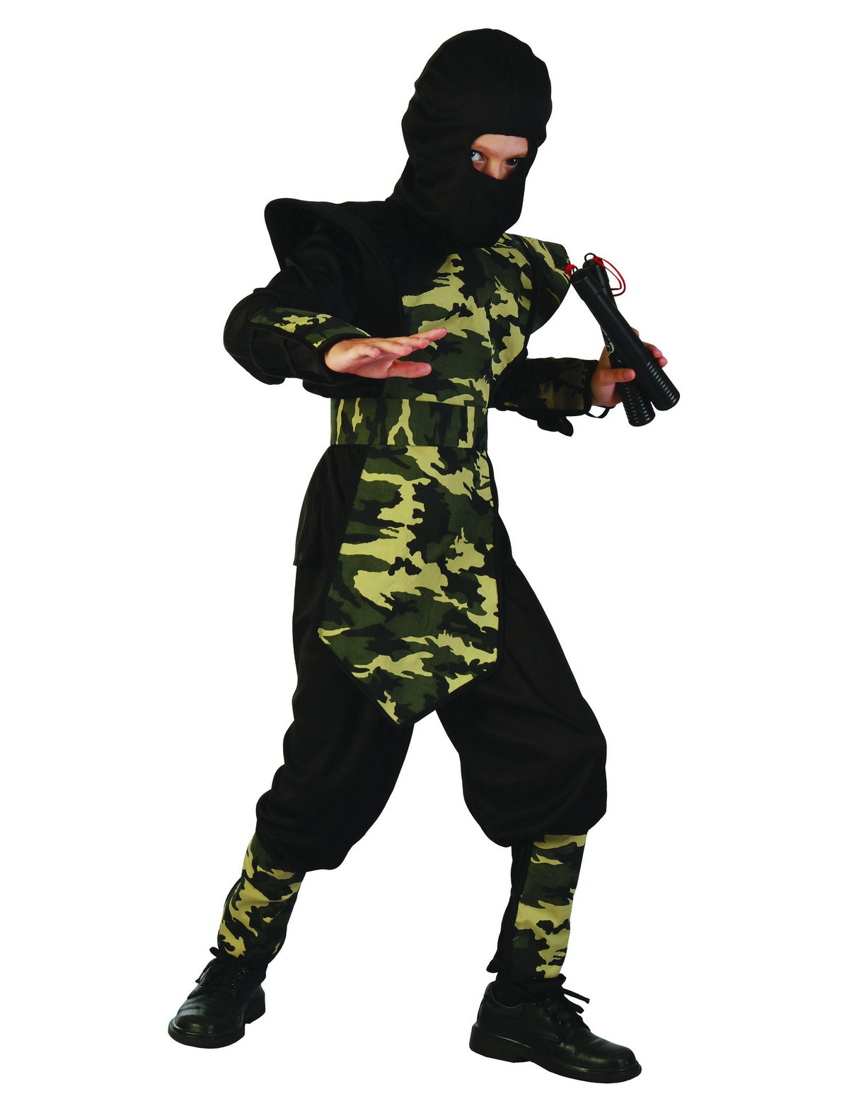 Déguisement ninja militaire plastron pour garçon noir et camouflage vert