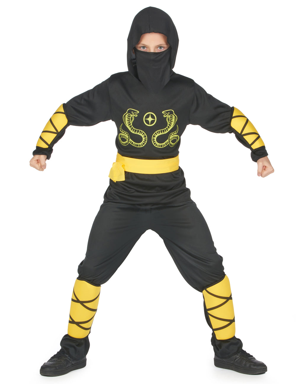 Déguisement de ninja pour garçon noir et jaune avec motifs serpents