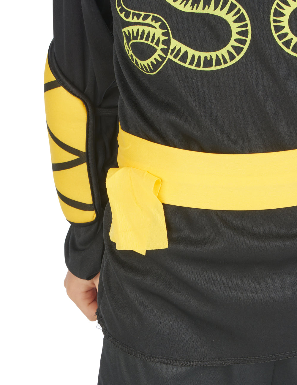 Détail du motif serpent et de la ceinture du déguisement ninja pour garçon