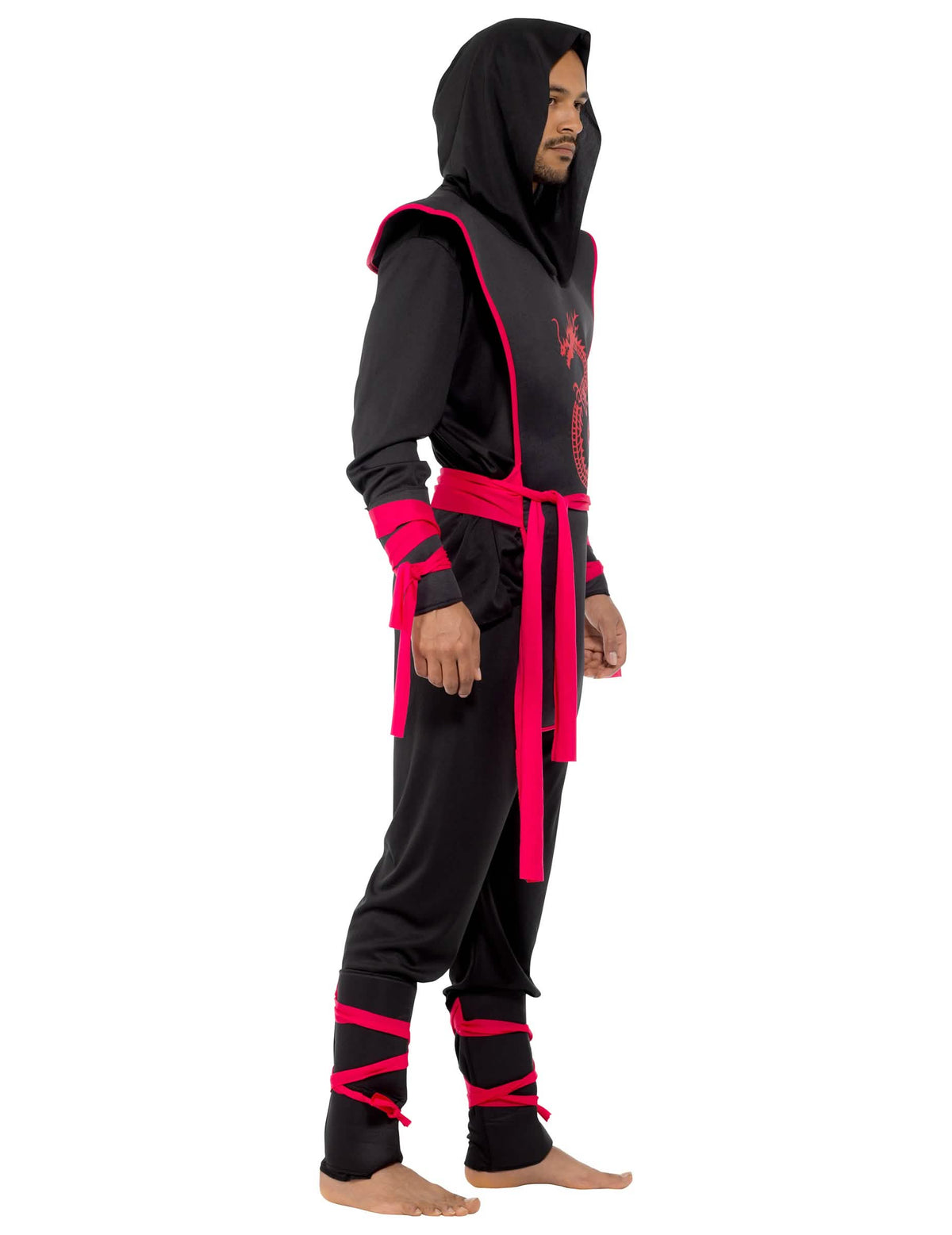 Vista de perfil do fato de ninja para homem
