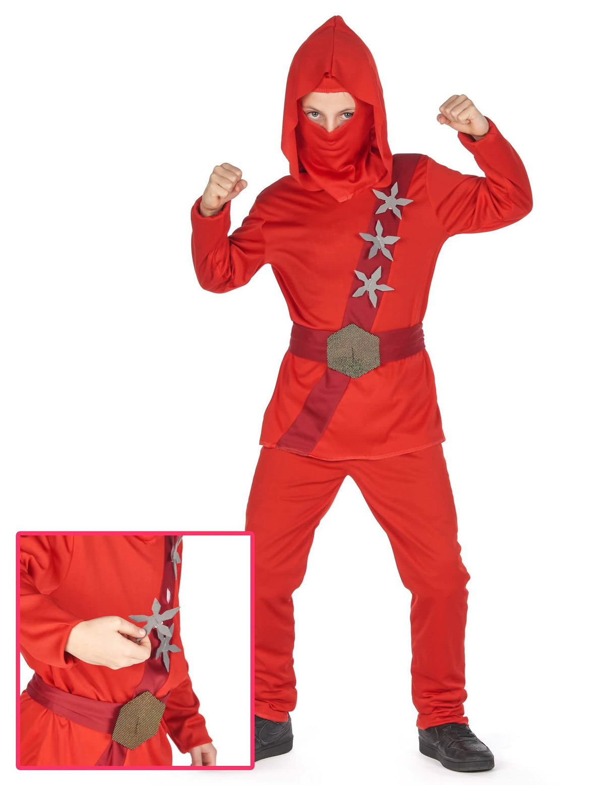 Fato de ninja para menino vermelho com estrelas
