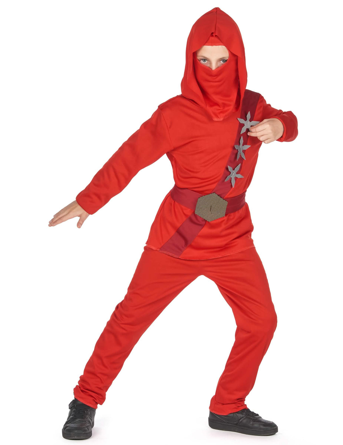 Vista frontal em ação do fato de ninja para menino