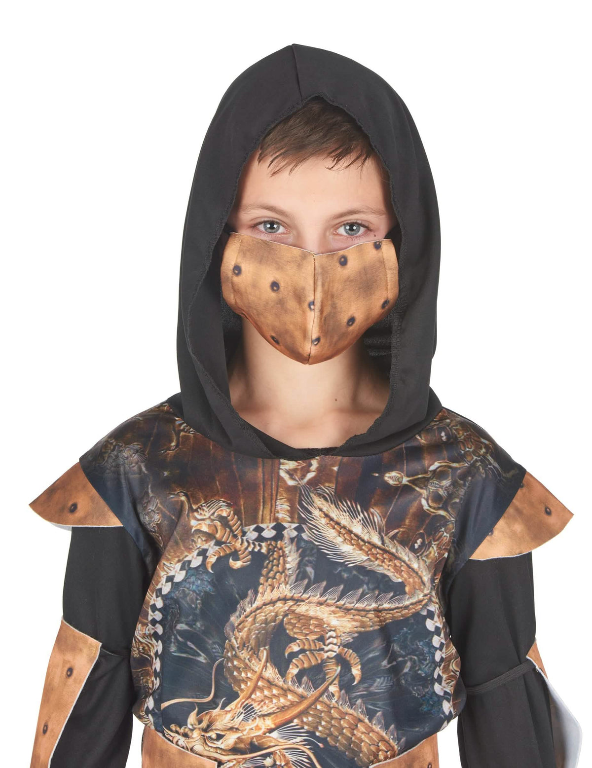 Grande plano da máscara e do capuz do disfarce tradicional de ninja
