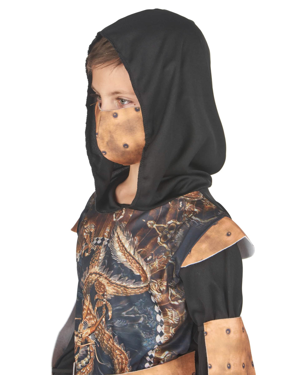 Vista de perfil do disfarce ninja tradicional para menino