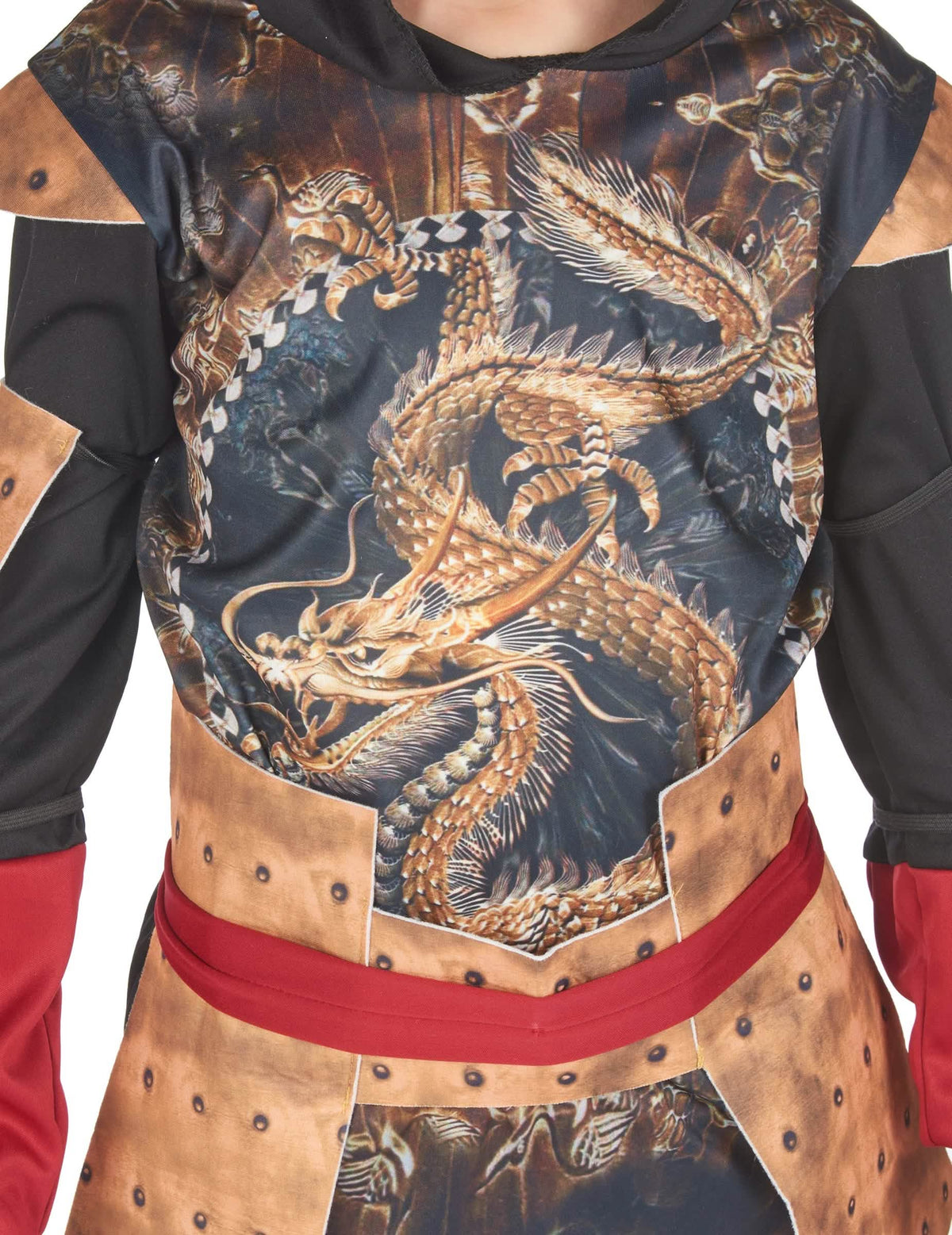 Grande plano do estampado de dragão e do cinto do disfarce ninja tradicional para menino