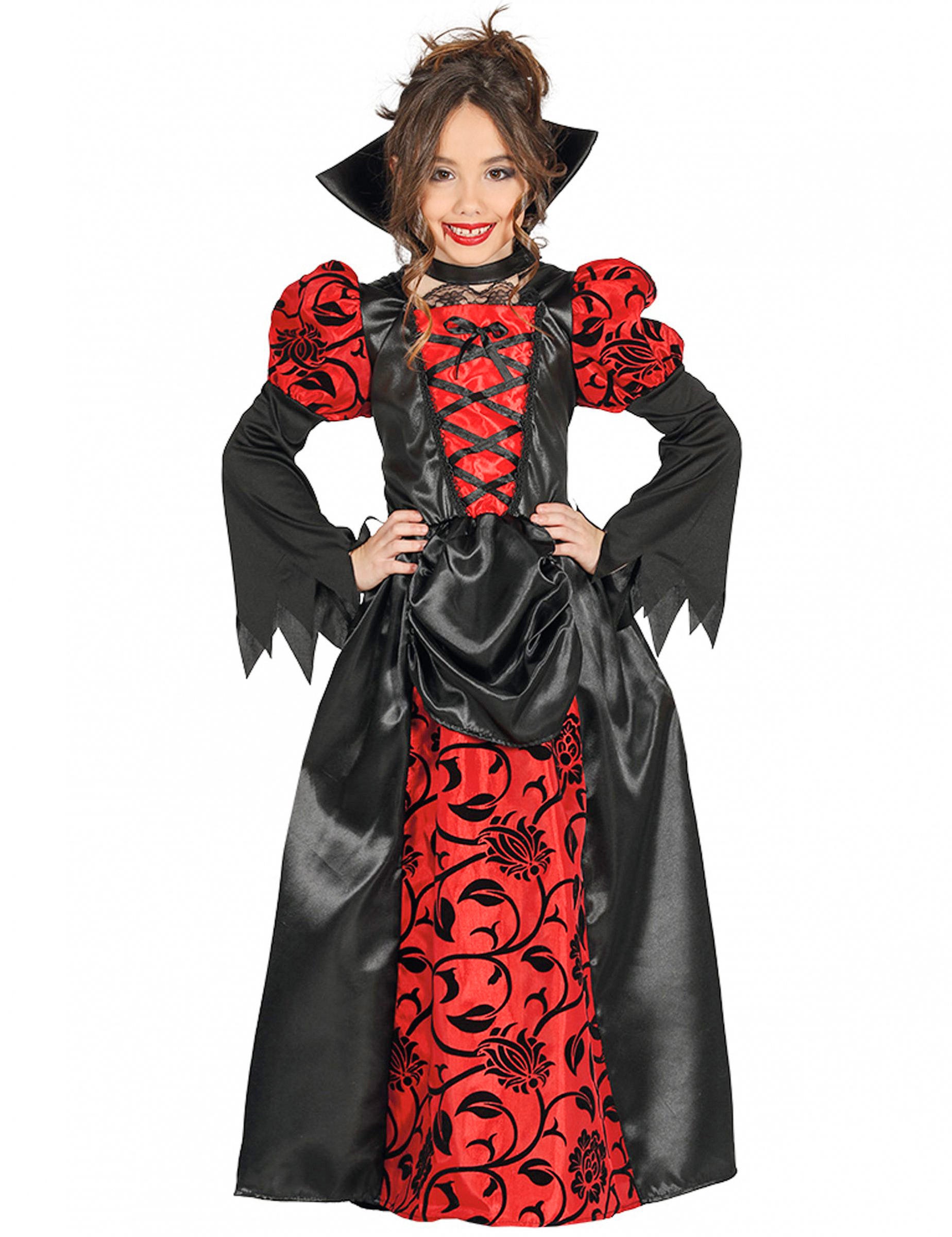 Déguisement noble comtesse vampire pour fille rouge et noir