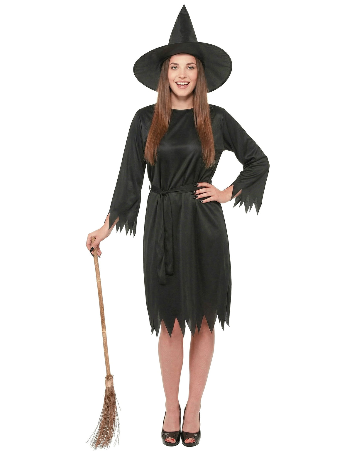 Déguisement de sorcière pour femme noir avec chapeau et balai