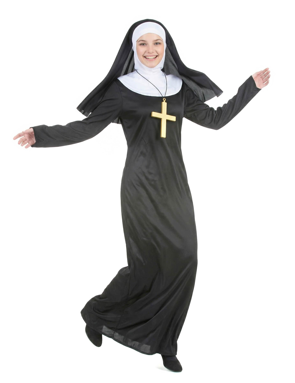 Vue d'ensemble en mouvement du déguisement de nonne pour femme