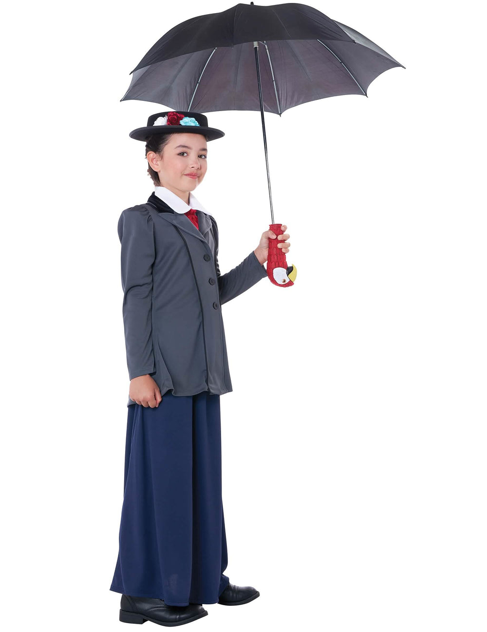 Vista de três quartos com guarda-chuva do disfarce de ama inglesa luxo para menina