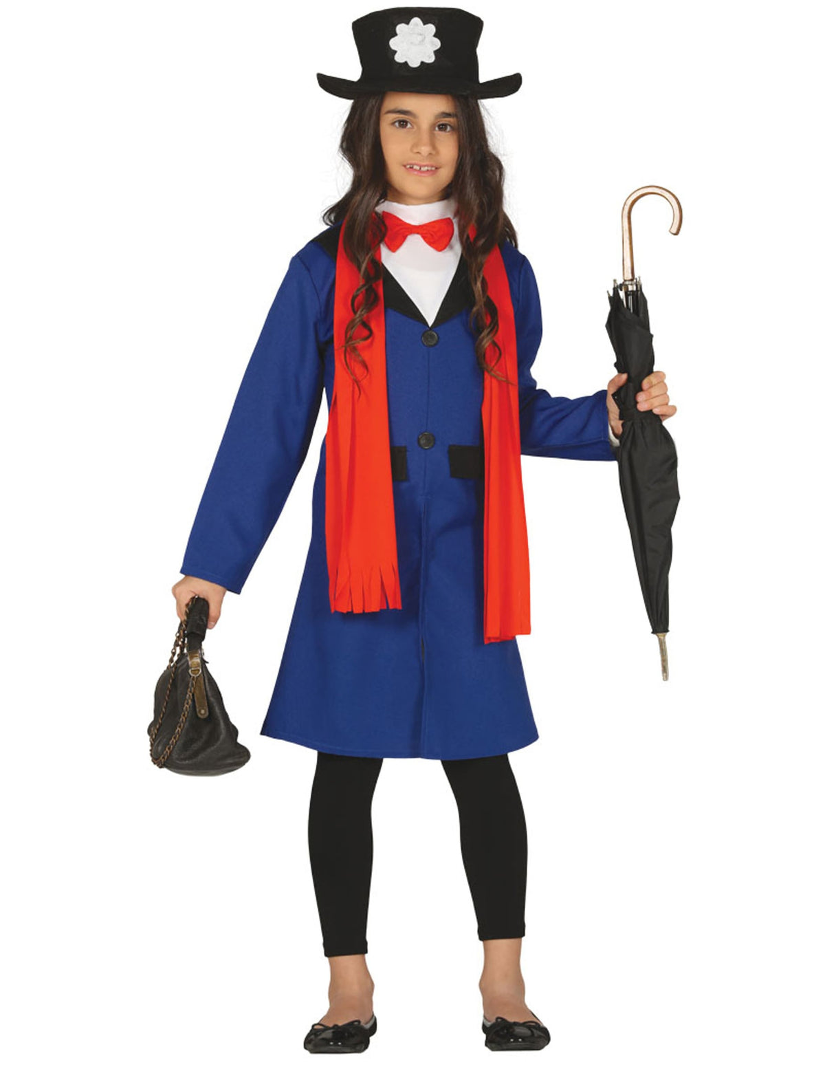 Déguisement de nurse anglaise pour fille bleu et rouge avec chapeau
