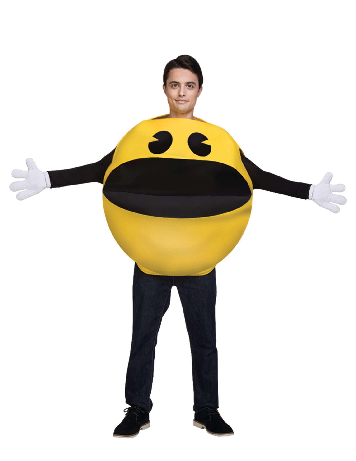 Déguisement Pac-Man pour adulte jaune avec gants blancs
