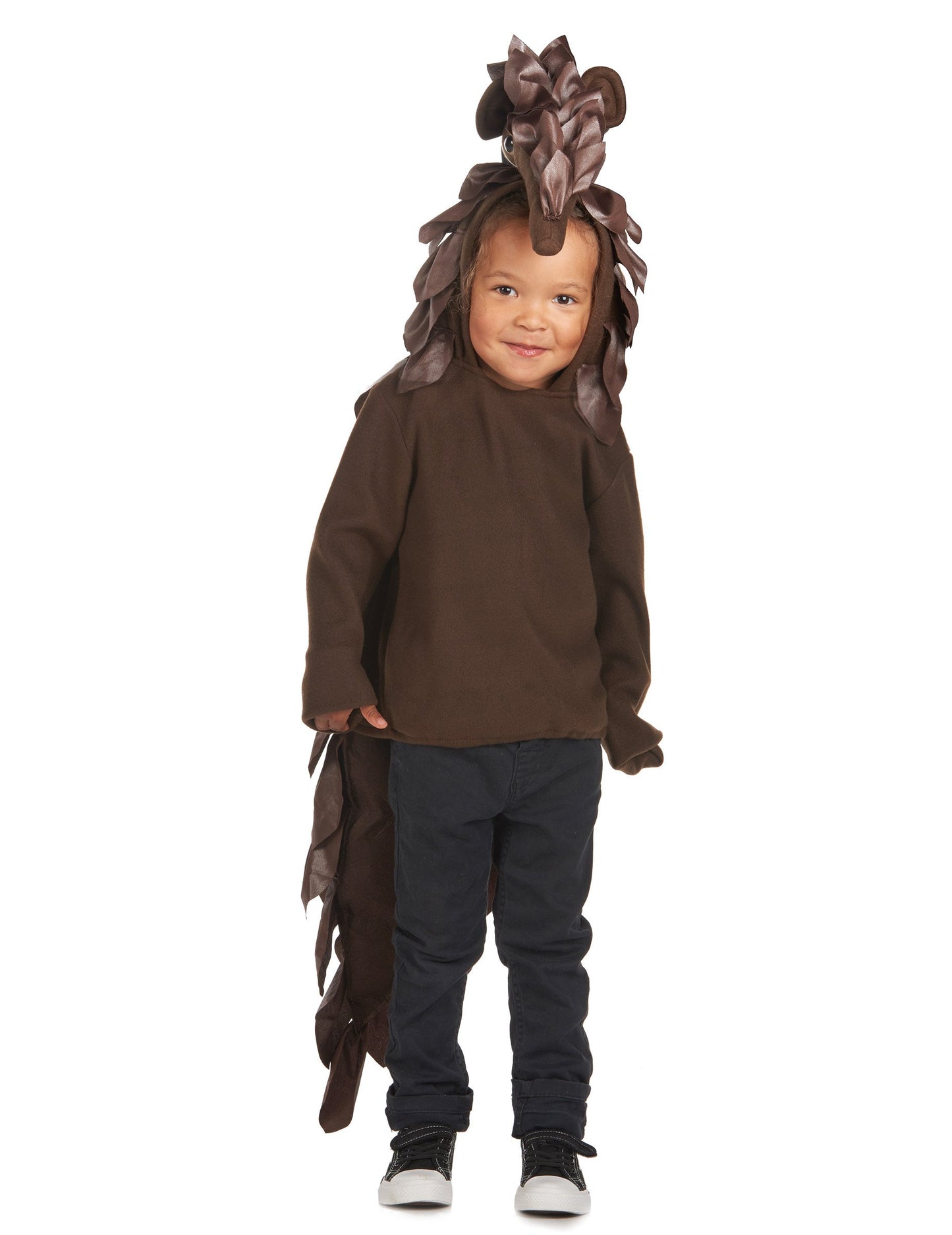 Détail de la capuche du déguisement de pangolin pour enfant