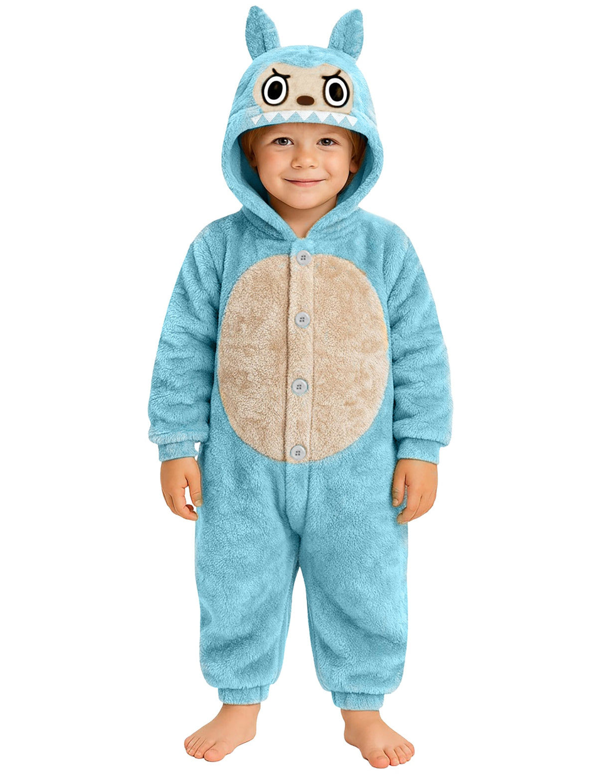 Déguisement peluche monstre pour enfant bleu avec capuche à oreilles