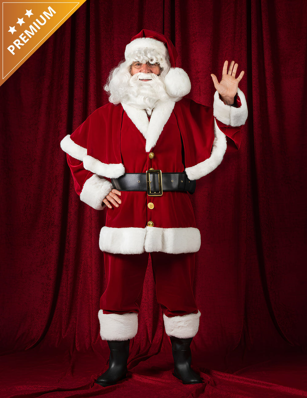 Déguisement Père Noël avec Cape Luxe pour adulte rouge et blanc