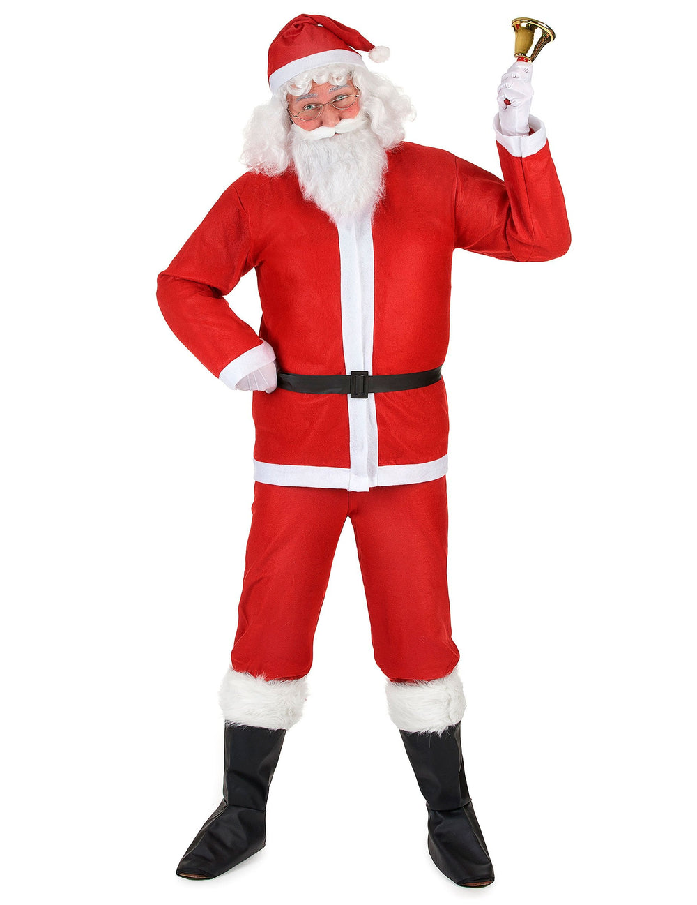 Clochette dorée tenue à la main du déguisement de Père Noël pour adulte