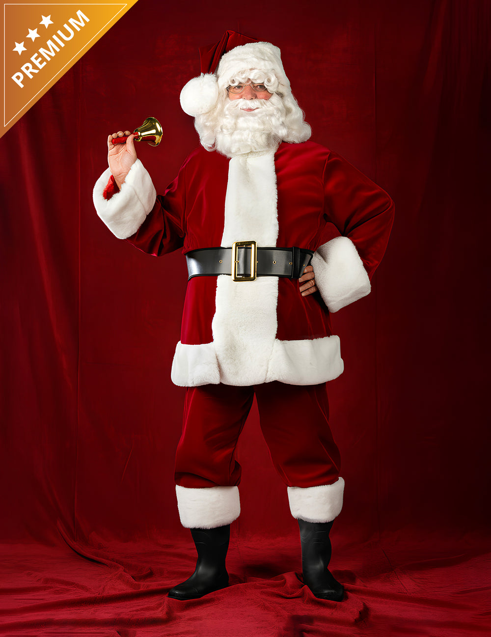 Déguisement de Père Noël pour homme rouge en velours luxe avec clochette