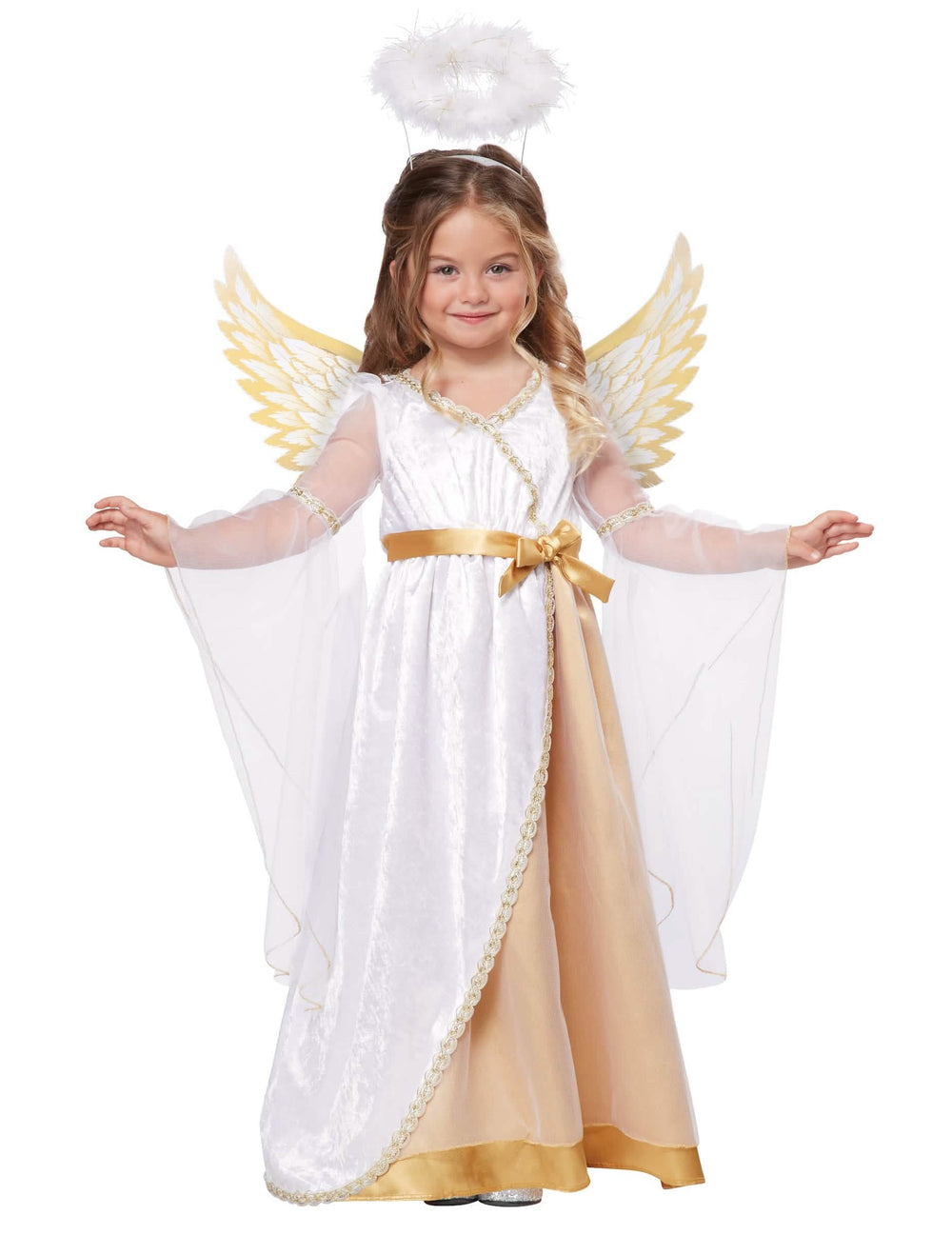 Fato de anjinho para menina branco e dourado de luxo com asas e auréola