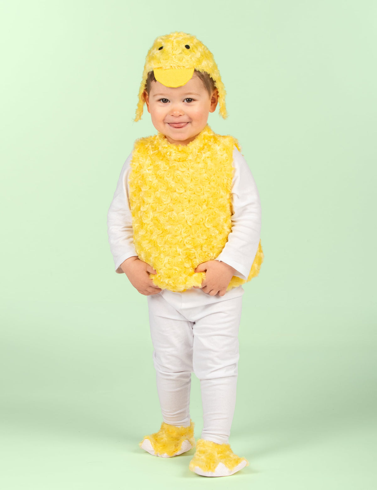Vue de face du déguisement de petit canard peluche