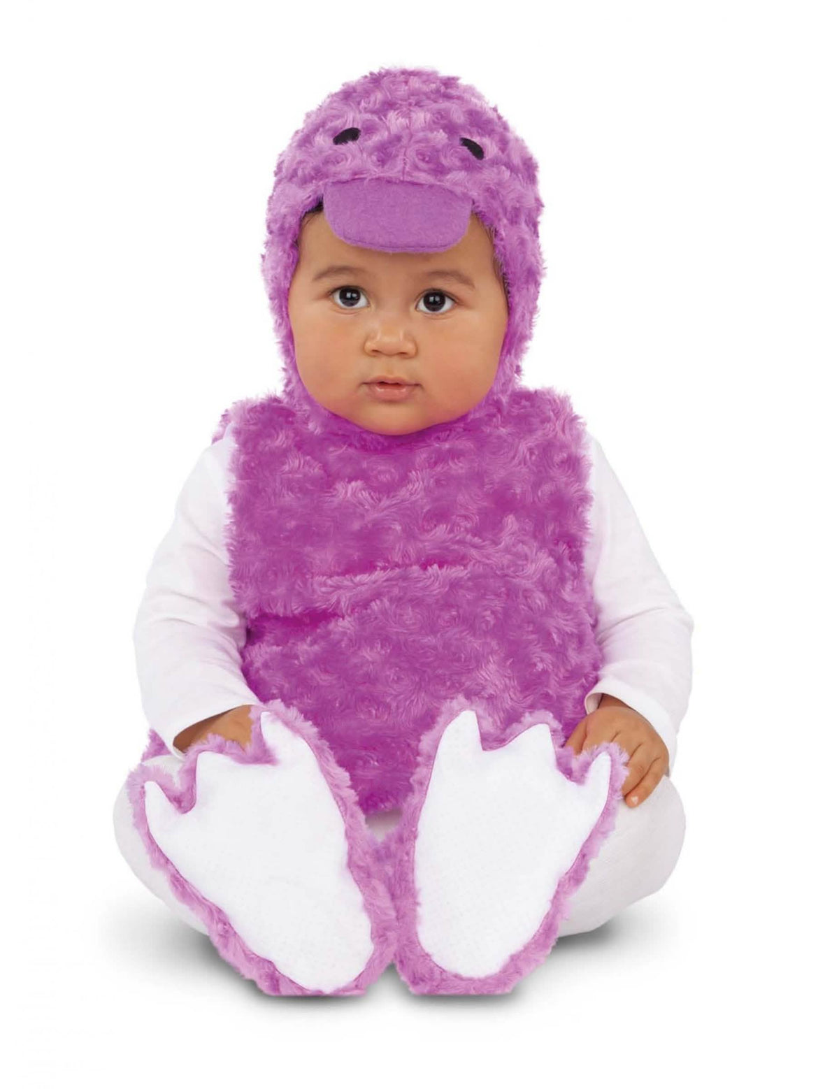 Déguisamento de pequeno patinho de peluche para bebé lilás