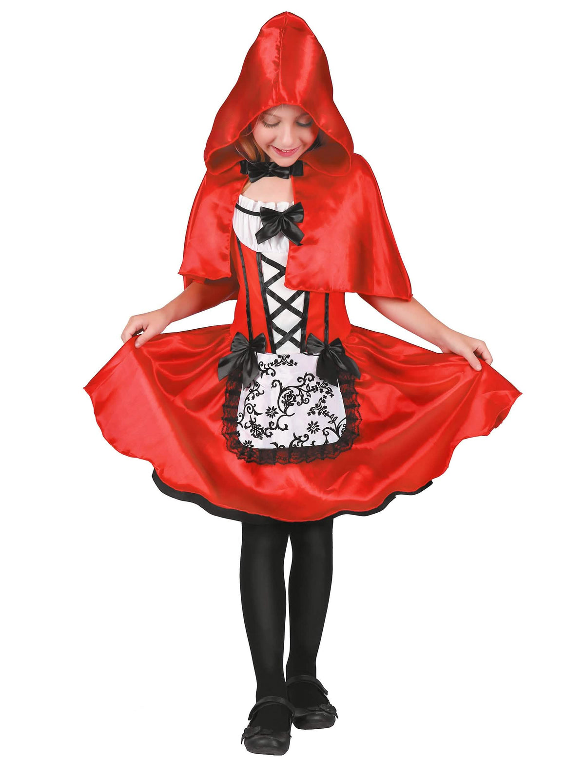 Fato de capuchinho vermelho para menina vermelho e preto com capa com capuz