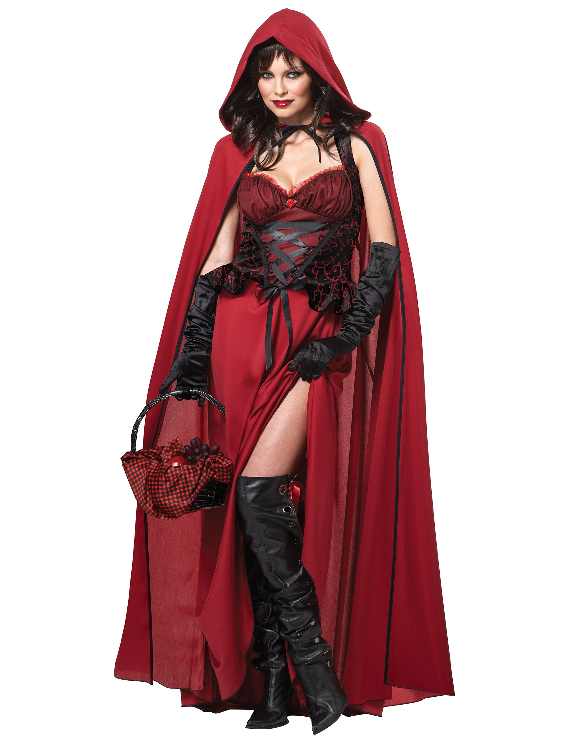 Déguisement de Petit Chaperon Rouge maléfique pour femme rouge et noir avec cape à capuche