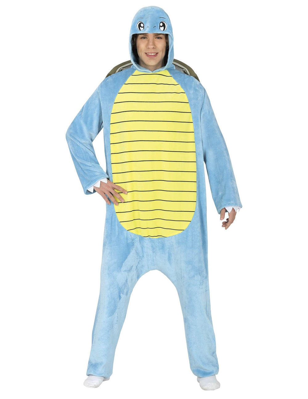 Fato de pequeno monstro tartaruga para adulto azul e amarelo