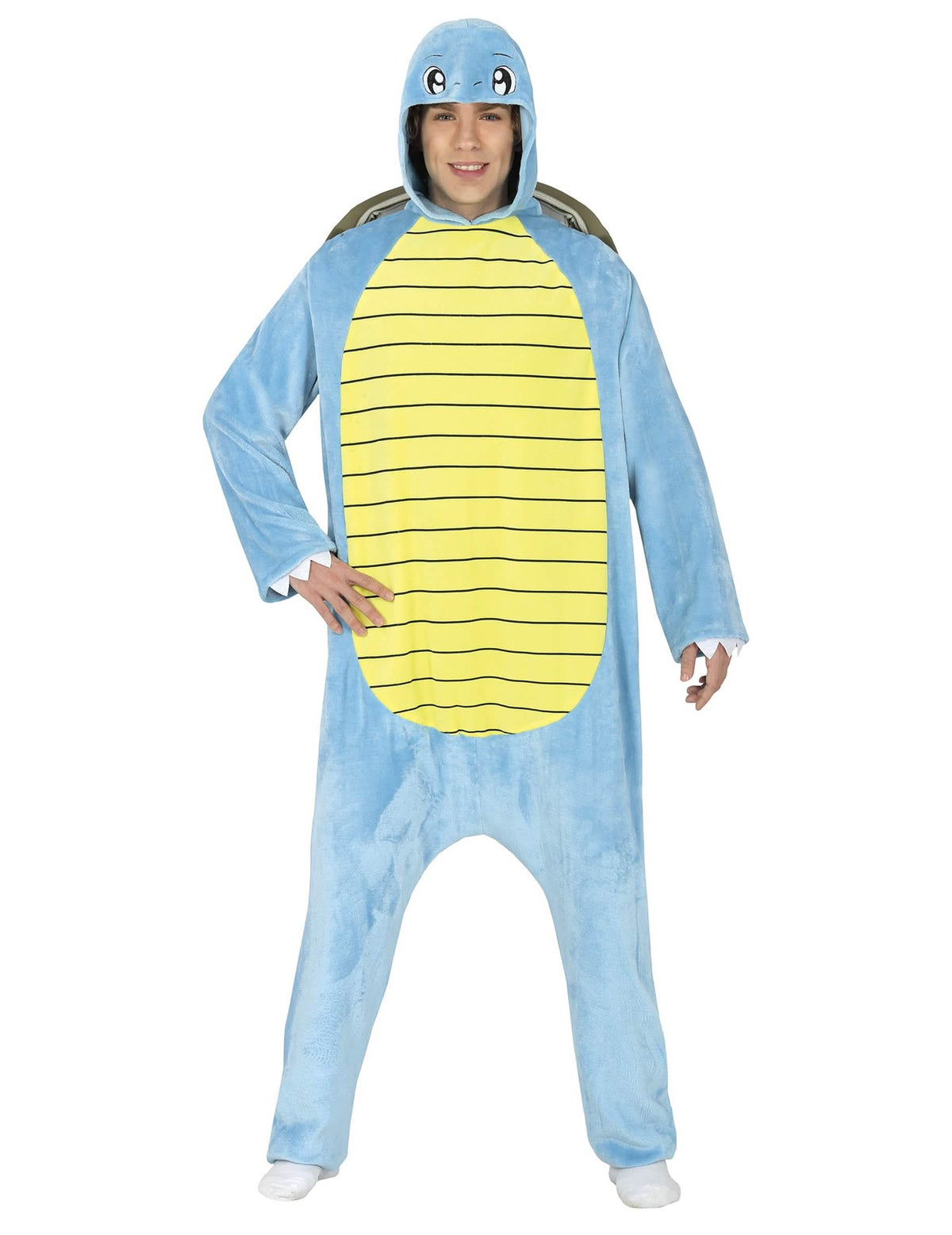 Fato de pequeno monstro tartaruga para adulto azul e amarelo