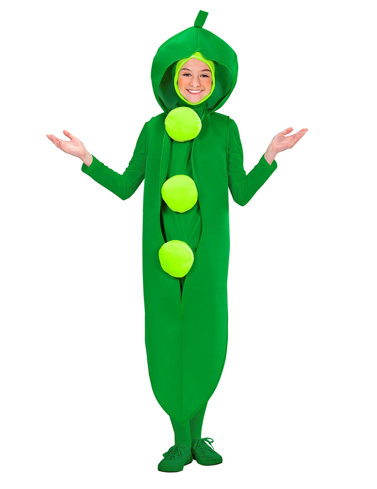 Déguisement petit pois pour enfant vert avec capuche et pois en relief