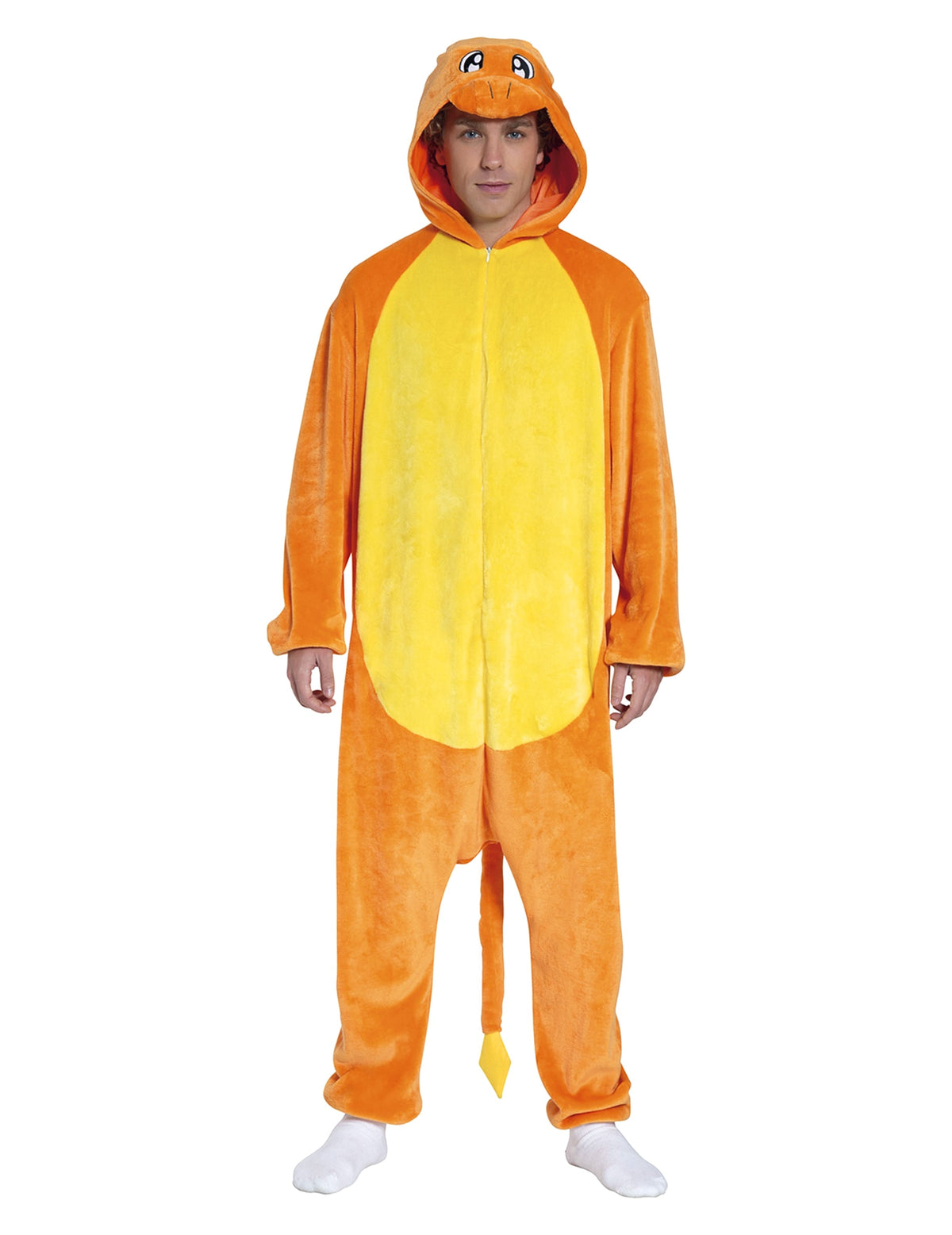 Vue de face du déguisement de petit rongeur orange pour adulte