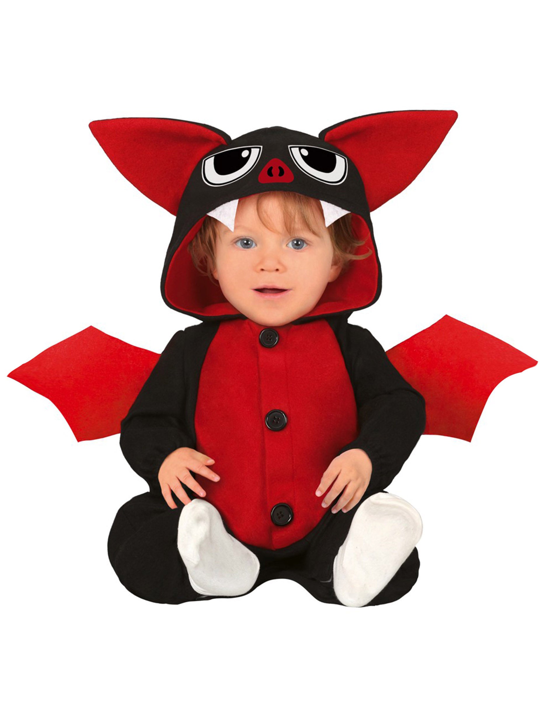 Déguisement petite chauve souris pour bébé noir et rouge avec ailes