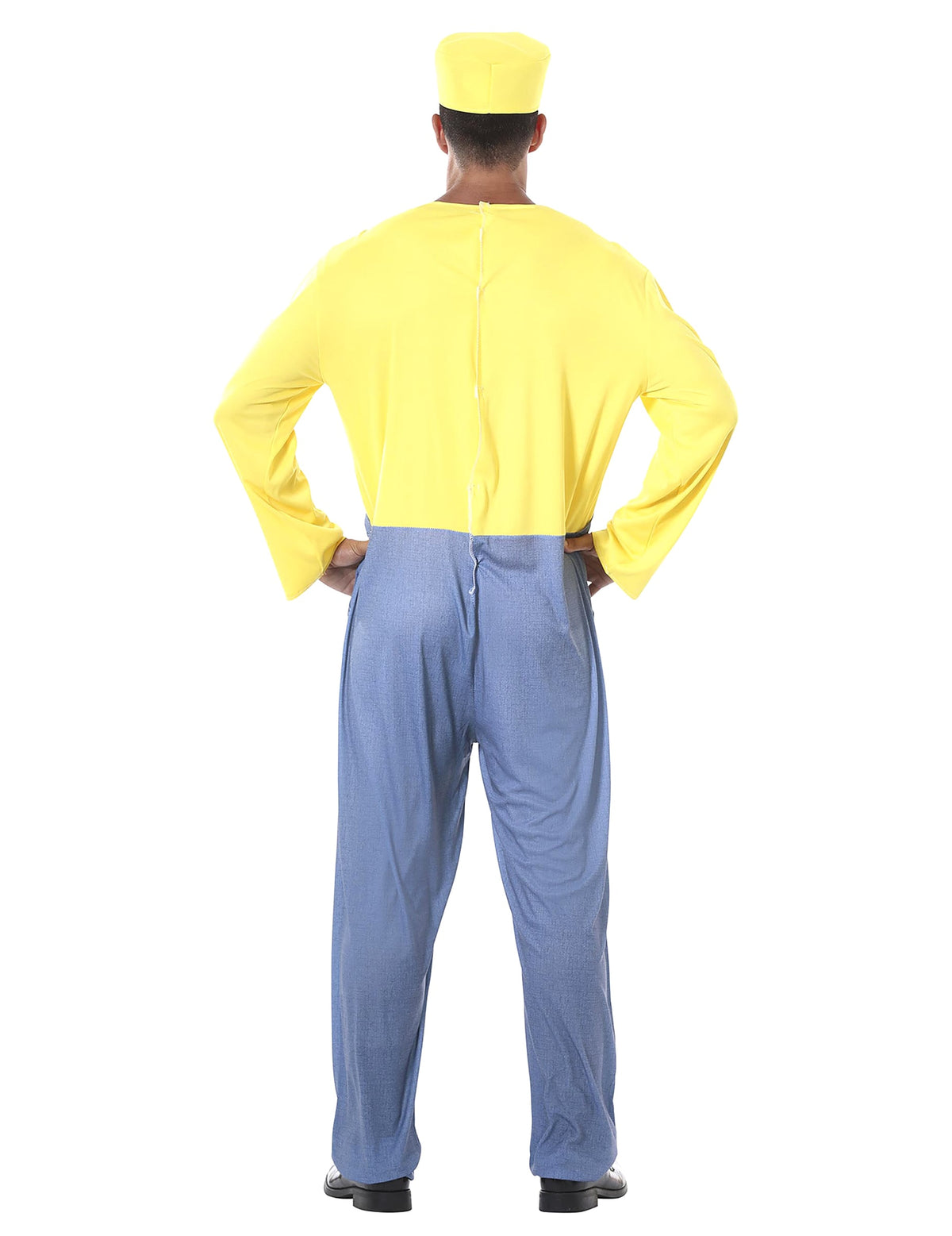 Vue de dos du déguisement de petite créature jaune pour adulte