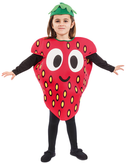 Déguisement petite fraise pour enfant rouge avec visage et chapeau vert