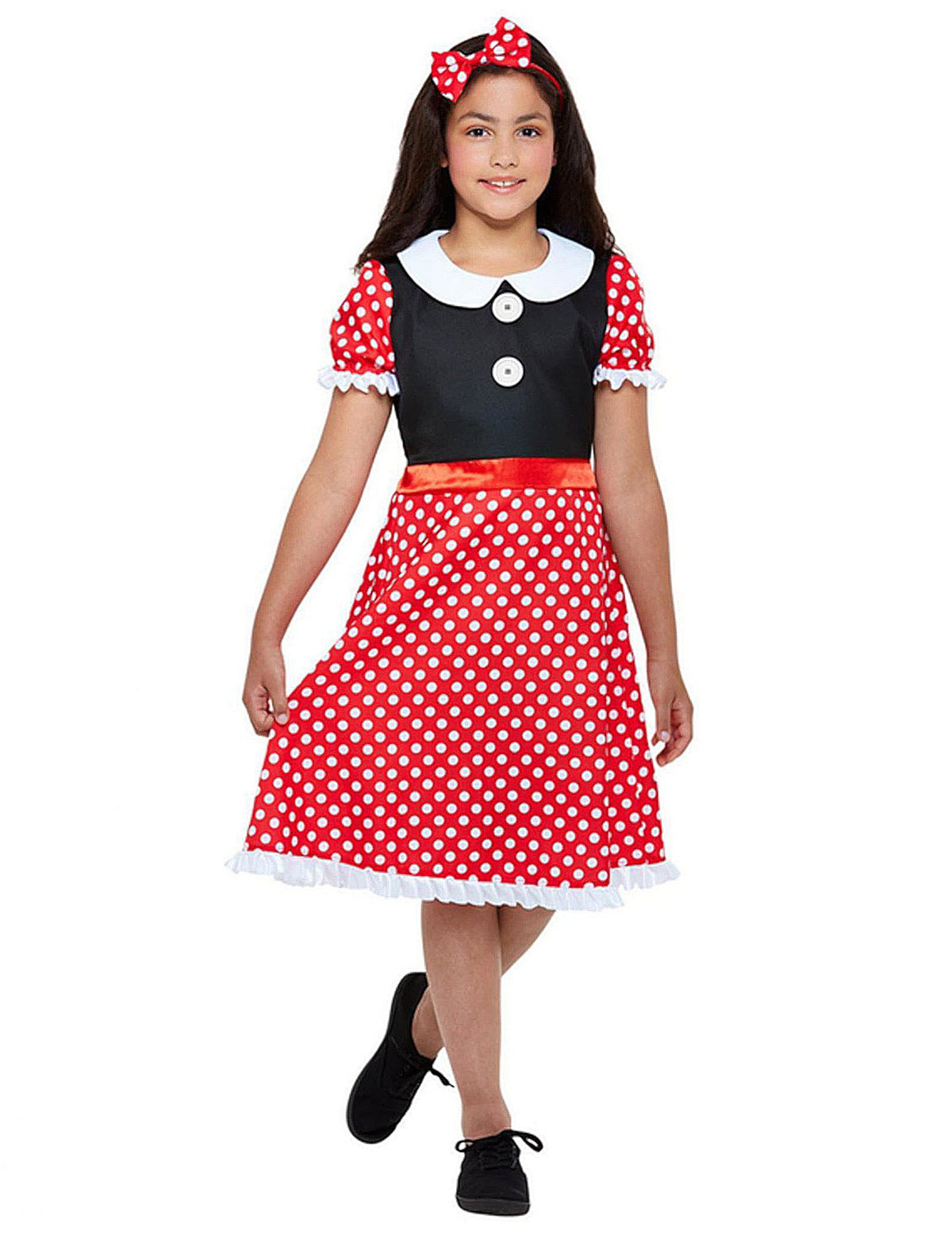 Déguisement de petite souris pour fille rouge à pois blancs avec serre-tête