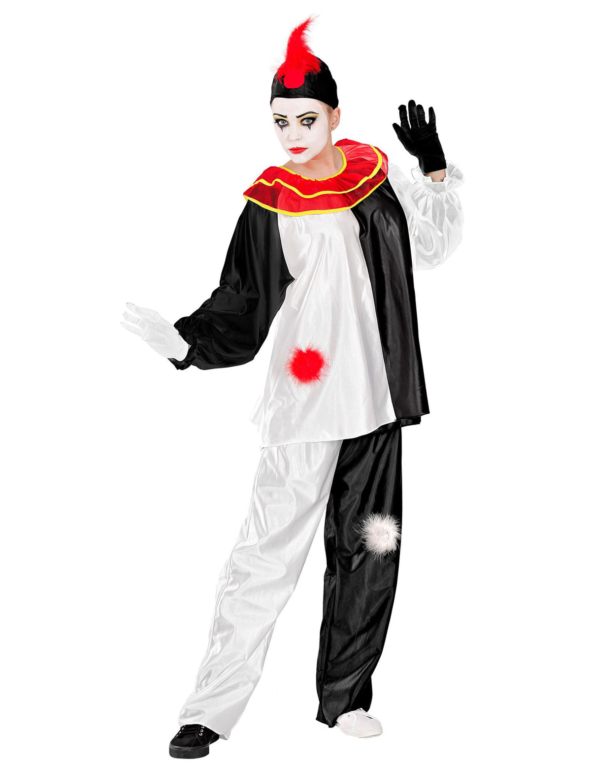 Vue de face du déguisement de pierrot pour adulte