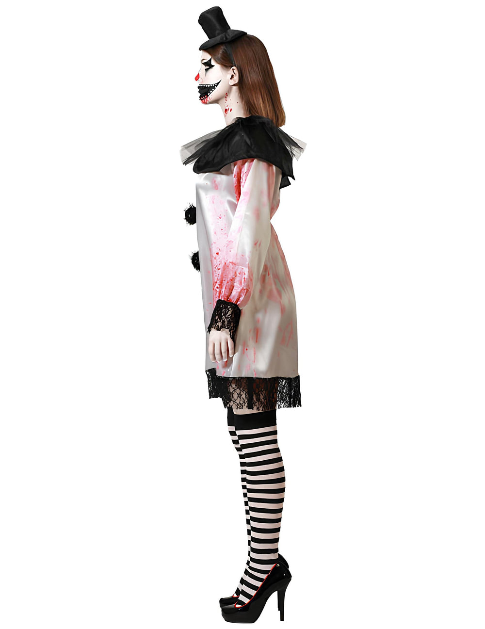 Vue de profil du déguisement Pierrot assassin pour femme
