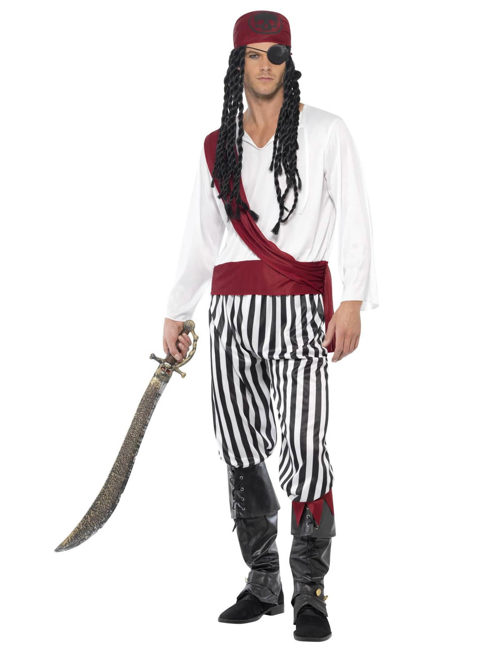 Vue d'ensemble avec sabre du déguisement pirate avec bandana rouge