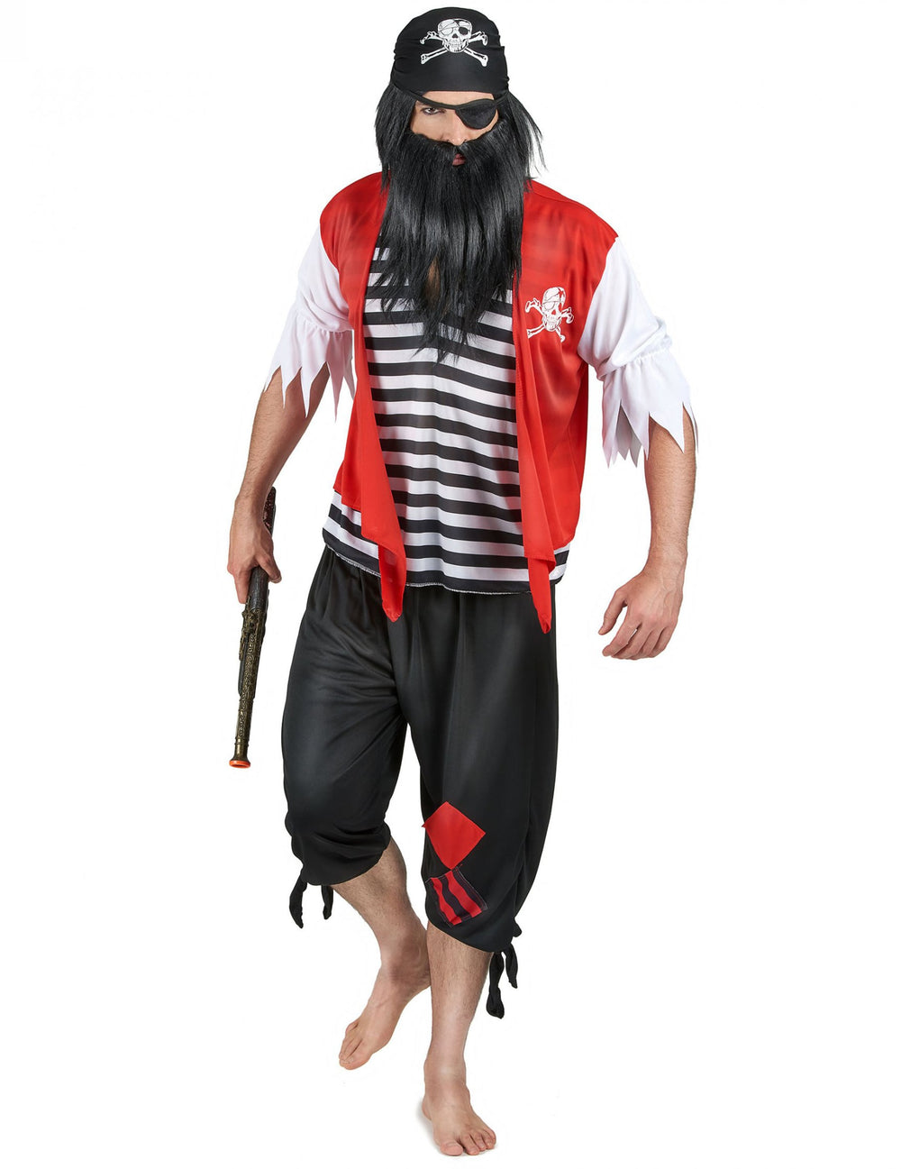 Déguisement de pirate avec cache-œil pour homme rouge noir et blanc avec bandana