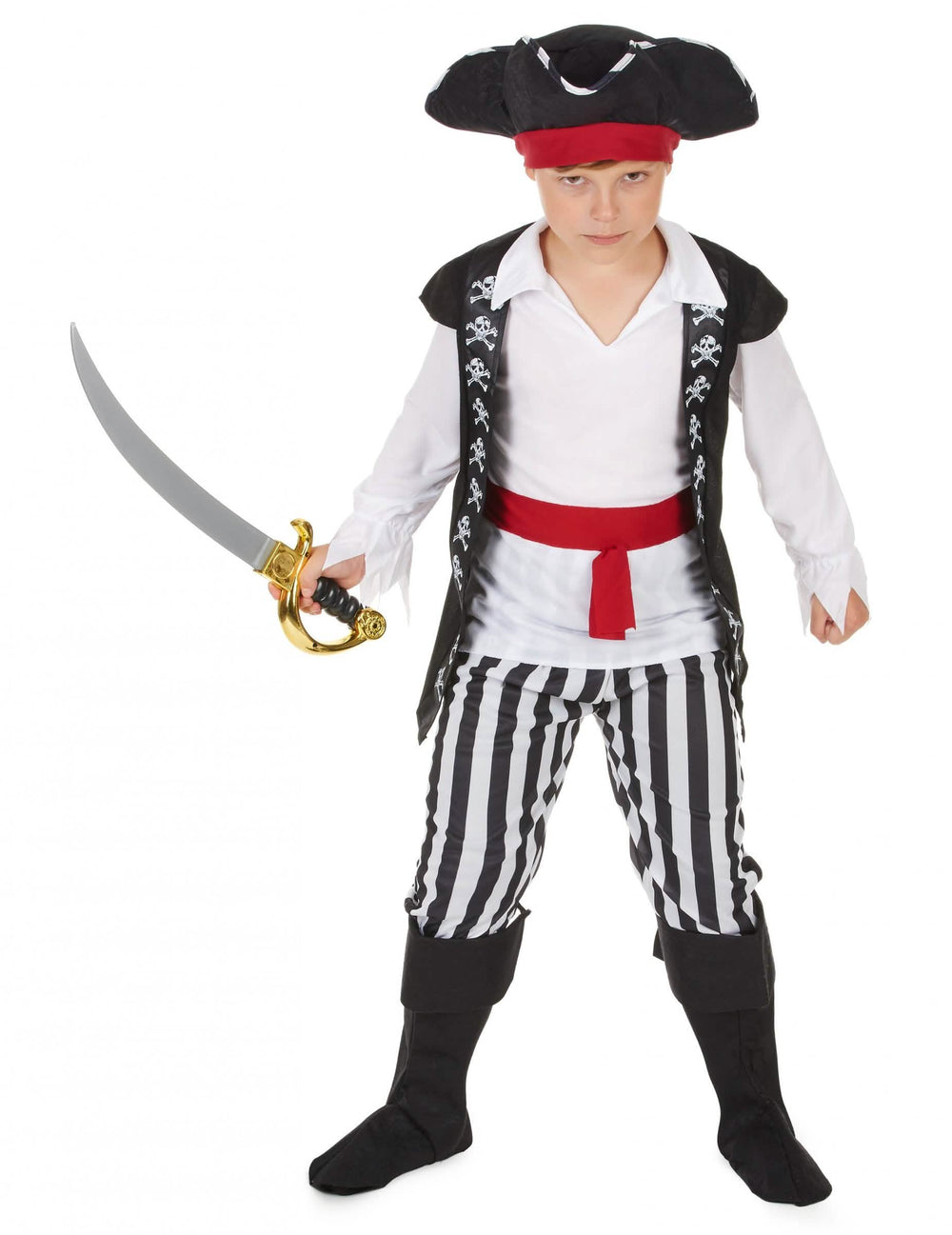 Fato de pirata para menino com riscas pretas e brancas