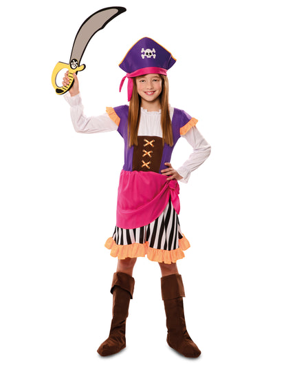 Vue de face du déguisement pirate aventure pour fille