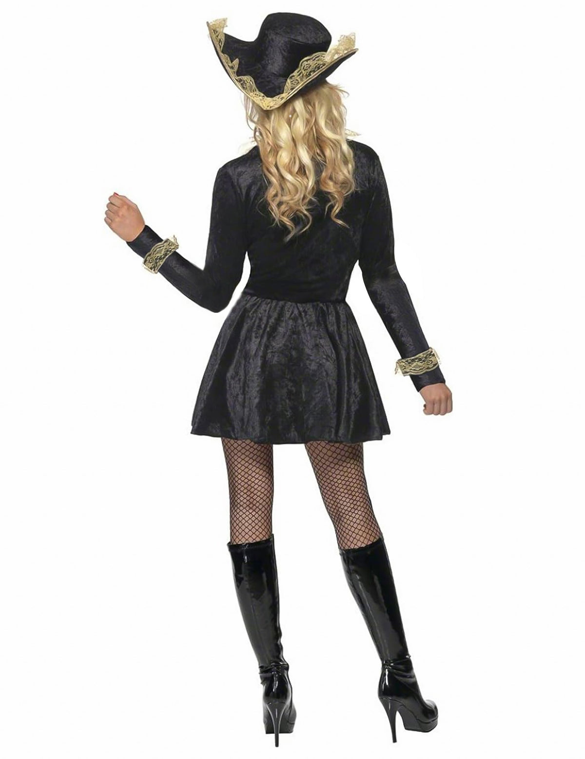 Disfarce pirata barroco preto e dourado mulher