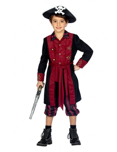Fato de pirata bordô e preto para rapaz