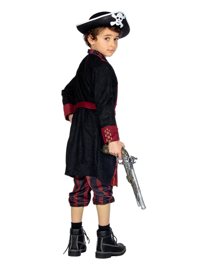 Fato de pirata bordô e preto para rapaz