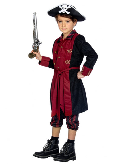 Fato de pirata bordô e preto para rapaz