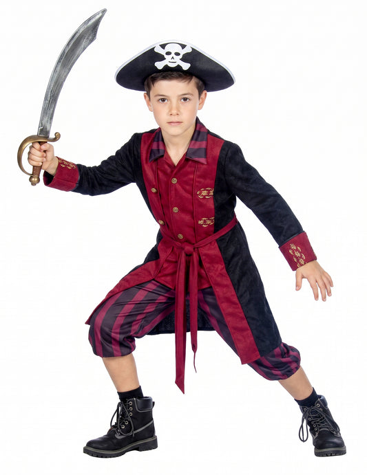 Disfarce de Pirata bordô e preto para menino